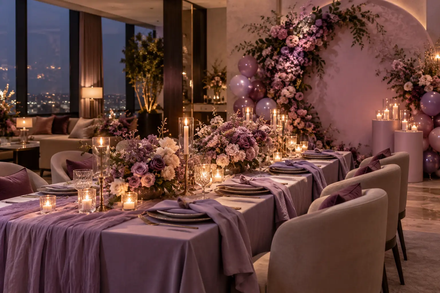 Luxury lavender intimate event décor inspiration